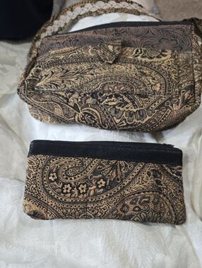 Gold and Black Paisley Crossbody with Matching Pouch